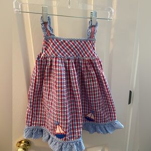 Petit Pomme 24M Girls Dress with Ruffle & Sailboats Americana